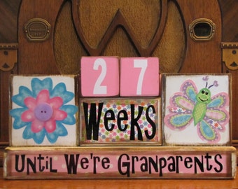 Pregnancy Countdown Blocks, Pregnancy Countdown blocks for Grandparents, Pregnancy Announcement,  Baby Girl,    Baby Shower Gift