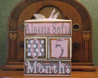 Baby Milestone Countdown Blocks, Photo Prop for Baby Pictures, Baby Month Blocks, Baby Girl,  Baby Room Decor,  Baby Shower Gift