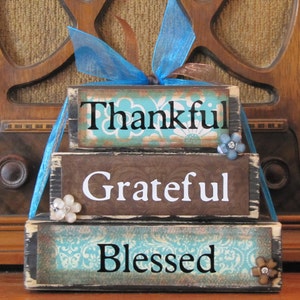 Inspirational Sign, Encouragement Gift, Thankful, Grateful, Blessed Word Stacker 5.5" wide and 4.5" tall