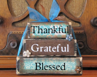 Thankful Grateful & Blessed Magnolia Grey 8.5 x 12 Pine Wood Wall Hanging Cross 