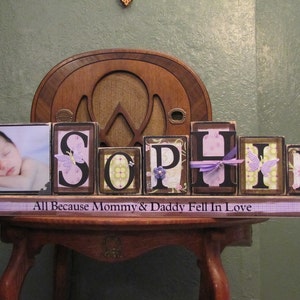 Girl's Personalized and Customized Name Word Blocks with PIcture Great for Baby Shower Gifts girls name sign personalized image 1