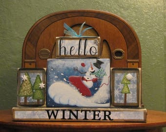 Winter Decor, Winter Decoration, Winter Sign, Snowman Sign, Christmas Decor, Word Blocks, Hello Winter