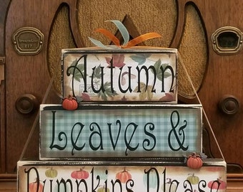 Fall Decor, Fall Sign - Autumn Leaves and Pumpkins Please Word Blocks Sign