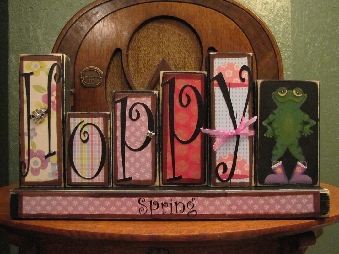 Spring Decor, Spring Sign, Easter Sign, Spring Word Blocks, Frog Sign ...