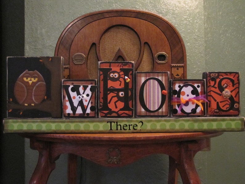 Whoo's There Halloween Decor Word Blocks Sign image 5