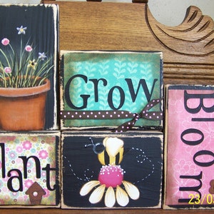 Spring Decor, Spring Sign, Easter Decor, Easter Sign, Gardening Sign  - Plant, Grow, Bloom Spring Blocks