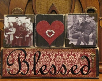 Blessed Sign, Photo Blocks Sign, Blessed Photo Blocks, Customized Family Sign, Mother's Day Gift, Grandma Gift, Wedding Gift