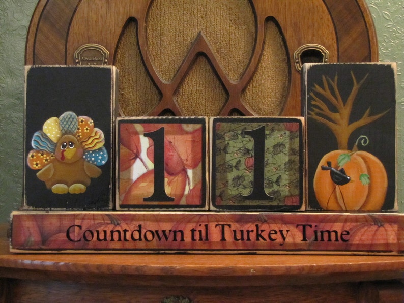 Thanksgiving Countdown Blocks Turkey and Pumpking with Crow Thanksgiving Decor image 1