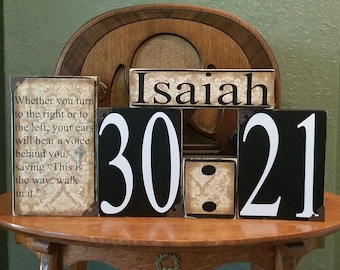 Inspirational Sign, Religious Sign, Bible Verse Art, Bible Verse Sign, Wedding and  House Warming Word Blocks - Isaiah 30:21