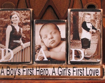 Dad Sign, Fathers Day Gift,  Dad Photo Gift Blocks, Customized Dad Sign Word Blocks with Pictures, Father's Day Gift, Birthday Gift for Dad