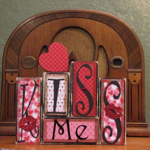 Valentines Day Decor, Valentines Day Sign, Valentines Day Gift,  Valentines Day Decoration, Valentines Day Blocks, Kiss Me Sign