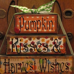 Fall Decor, Fall Sign - Pumpkin Kisses and Harvest Wishes,  Word Blocks Sign