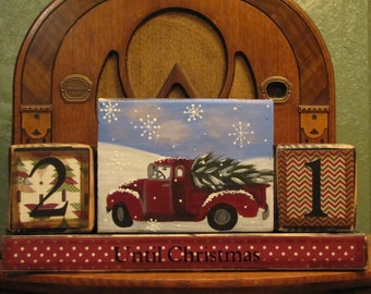 Christmas Countdown Blocks,  Advent Calendar, Christmas Decoration, Christmas Decor, Vintage Truck and Tree