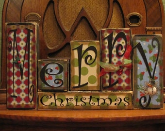 Christmas Decor, Christmas Decoration, Christmas Sign, Winter Decor, Merry Christmas - Christmas and Winter Sign Word Art, Word Blocks