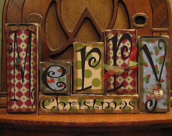 Christmas Decor, Christmas Decoration, Christmas Sign, Winter Decor, Merry Christmas - Christmas and Winter Sign Word Art, Word Blocks