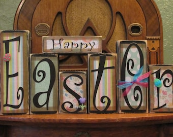 Easter Sign, Spring Sign, Happy Easter Word Blocks