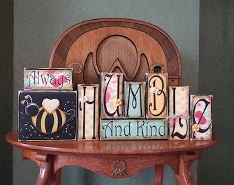 Bee Decor, Bee Sign, Summer  Sign, Inspirational Sign, Summer Decor, Summer Word Blocks - Always Be Humble and Kind Word Blocks