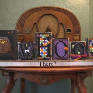 Whoo's There Halloween Decor Word Blocks Sign image 1