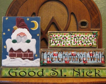 Christmas Decor, Christmas Sign, Santa Sign, Christmas Decoration, Down Through The Chimney With Good St. Nick with Hand Painted Santa