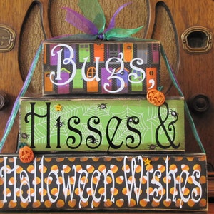 Halloween Decor, Halloween Sign, Fall Decor, Fall Sign - Bugs, Hisses and Halloween Wishes, Halloween Word Blocks Sign