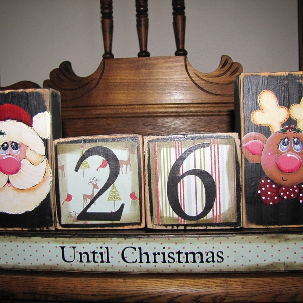 Christmas Countdown Blocks, Advent Calendar, Christmas Decoration, Christmas Decor, Santa and Rudolph Theme