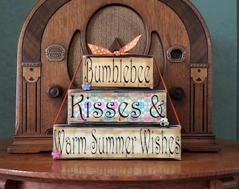 Bee Sign, Summer Sign -  Bumble Bee Kisses and Warm Summer Wishes Extra Large Word Stacker