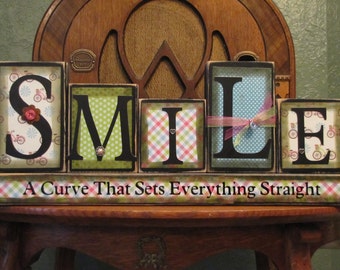 Inspirational Sign, Encouragement Gift, Smile - A Curve That Sets Everything Straight