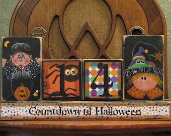 Halloween Countdown Blocks - Count Dracula and Witch with Frog Halloween Decor