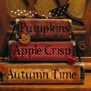 Pumpkins, Apple Crisp, Autumn Time Stacker Fall Sign, Fall Decor, 4.5" tall x 5.5" wide, Tiered Tray Decor