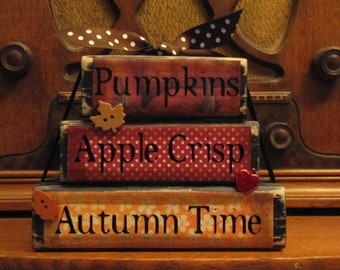 Pumpkins, Apple Crisp, Autumn Time Stacker Fall Sign, Fall Decor, 4.5&quot; tall x 5.5&quot; wide, Tiered Tray Decor