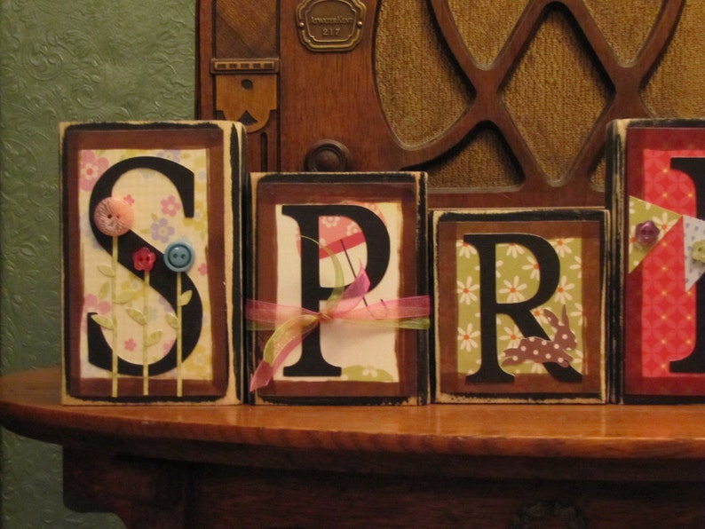 Spring Sign, Spring Decor, Easter Sign, Easter decor, Spring Word Blocks, Easter Word Blocks imagem 2