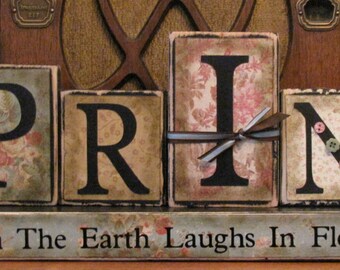 Spring Sign Blocks - When the Earth Laughs In Flowers