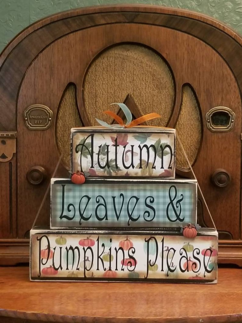 Fall Decor, Fall Sign - Autumn Leaves and Pumpkins Please Word Blocks ...
