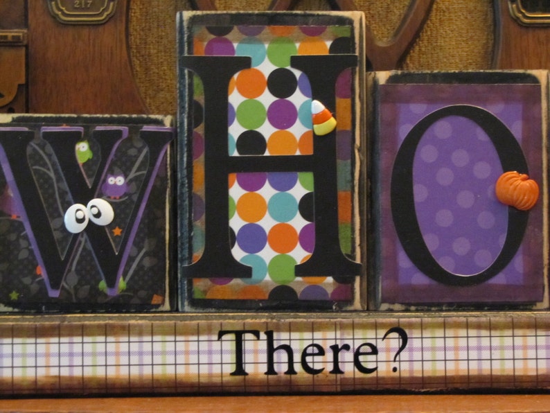 Whoo's There Halloween Decor Word Blocks Sign image 3