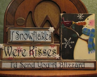 Winter Decor, WInter Decoration, Winter Sign, Snowman Sign, Christmas Decor, Word Blocks, If Snowflakes Were Kisses, I'd Send You A Blizzard