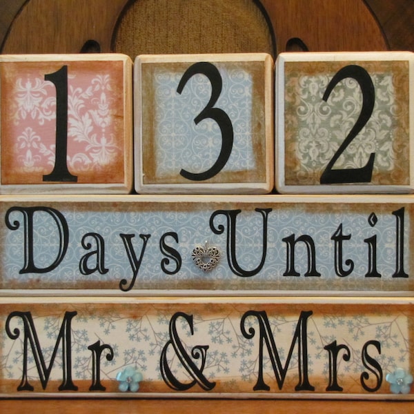 Blocs de compte à rebours de mariage, blocs de compte à rebours de mariage personnalisés, cadeau de douche nuptiale (comprend 4 blocs de compte à rebours pour prévoir 443 jours)