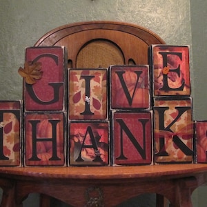 Give Thanks, Thanksgiving Decor, Thanksgiving Sign, Fall Decor, Fall Sign, Thanksgiving Decoration, Autumn Decor, Word Art Blocks