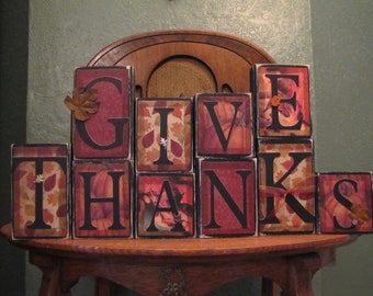 Give Thanks, Thanksgiving Decor, Thanksgiving Sign, Fall Decor, Fall Sign, Thanksgiving Decoration, Autumn Decor, Word Art Blocks