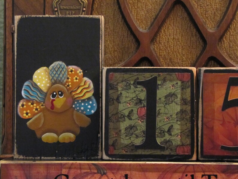 Thanksgiving Countdown Blocks Turkey and Pumpking with Crow Thanksgiving Decor image 2