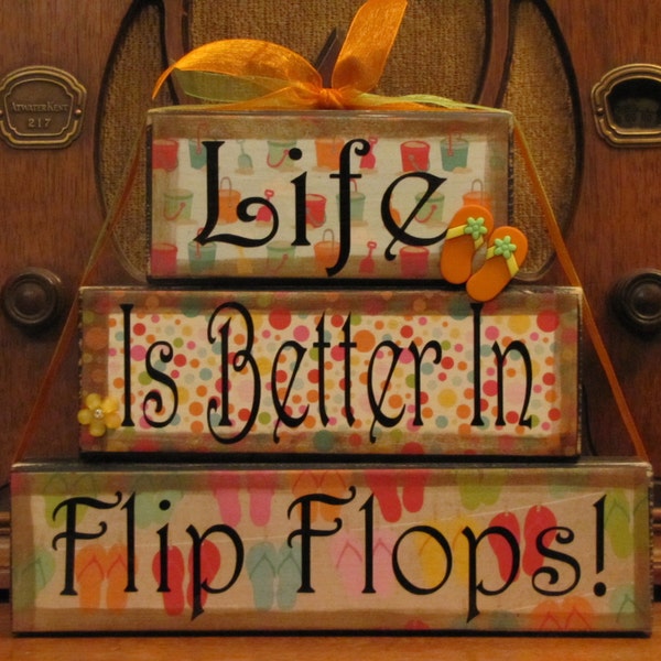 Summer Sign, Summer Decor, Summer Blocks - Life Is Better in Flip Flops - Extra Large Word Stacker