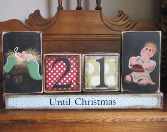 Christmas Decoration, Advent Calendar, Christmas Countdown Blocks, Christmas Decor, Baby Jesus and Drummer Boy Theme