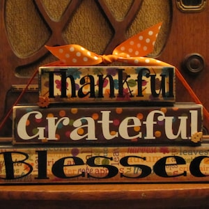 Fall and Thanksgiving Decor Sign - Thankful, Grateful, Blessed, measures 4.5&quot; x 9&quot;
