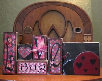 Valentines Day Decor - Valentine Blocks - Love Bug - Valentines Day Sign - Love Sign - Valentines Day Decoration