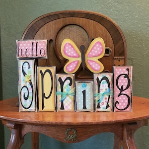 Spring Sign, Spring Decor, Easter Sign, Easter decor,  Spring Word Blocks, Hello Spring, Easter Word Blocks