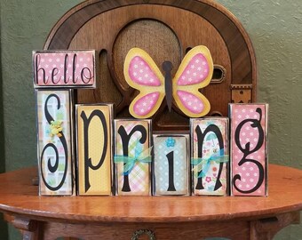 Spring Sign, Spring Decor, Easter Sign, Easter decor,  Spring Word Blocks, Hello Spring, Easter Word Blocks