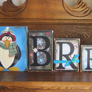 Winter Decor, Winter Sign,  Word Blocks - Brrr Mr. Penguin