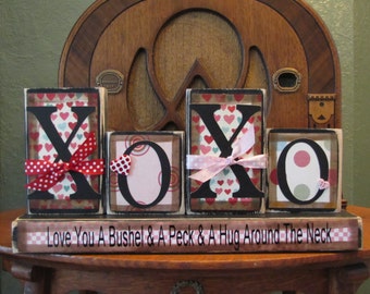 Valentines Day Decor - XOXO-Love You A Bushel and A Peck and Hug Around The Neck Valentine and Love Sign