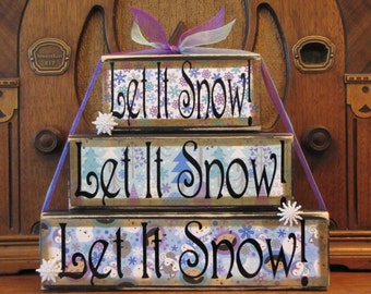 Winter Decor, Winter  Sign, Christmas Sign, Snowman Sign, Winter Decoration, Let It Snow, Winter Word Art,   Word Blocks Sign