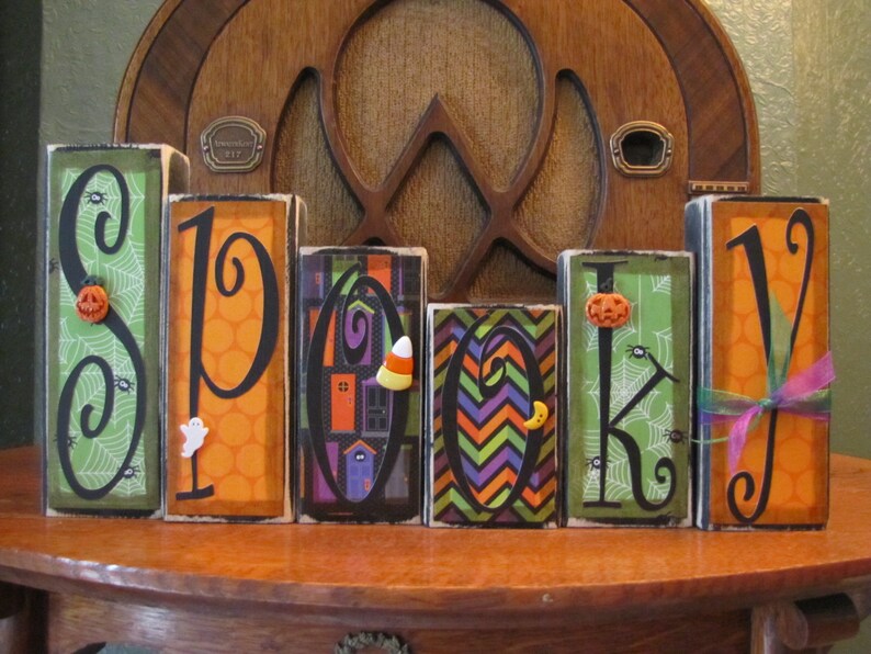 Halloween Decor Spooky Word Blocks Sign | Etsy
