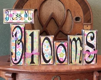 Spring Sign, Spring Decoration, Easter Sign, Easter Decor, Easter Decoration,  Spring Blocks, Flower Sign, Gardening Sign, Bless my Blooms